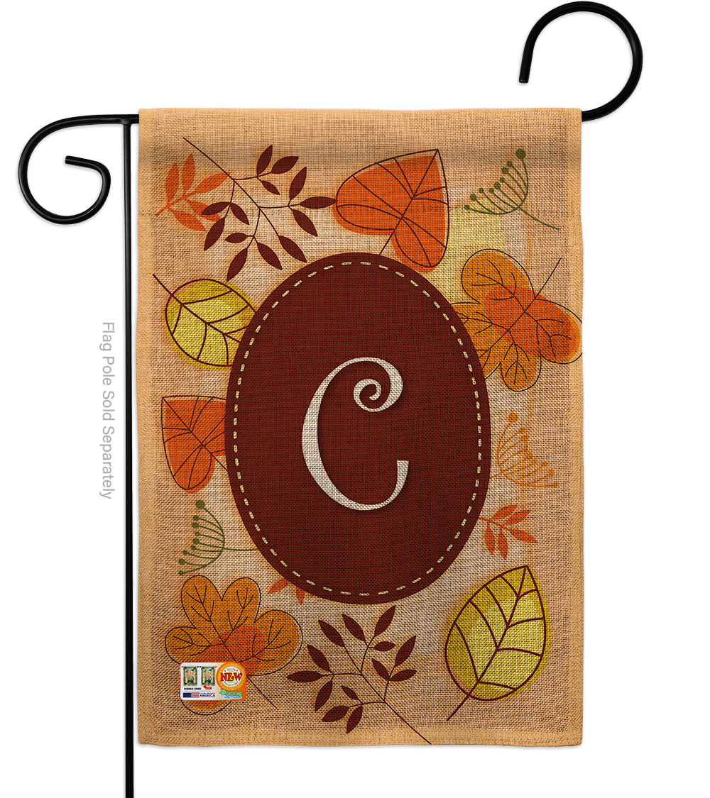 BD-HA-G-130029-IP-DB-D-US09-BD 13 x 18.5 in. Autumn C Initial Burlap Fall Harvest & Impressions Decorative Vertical Double Sided Garden Flag