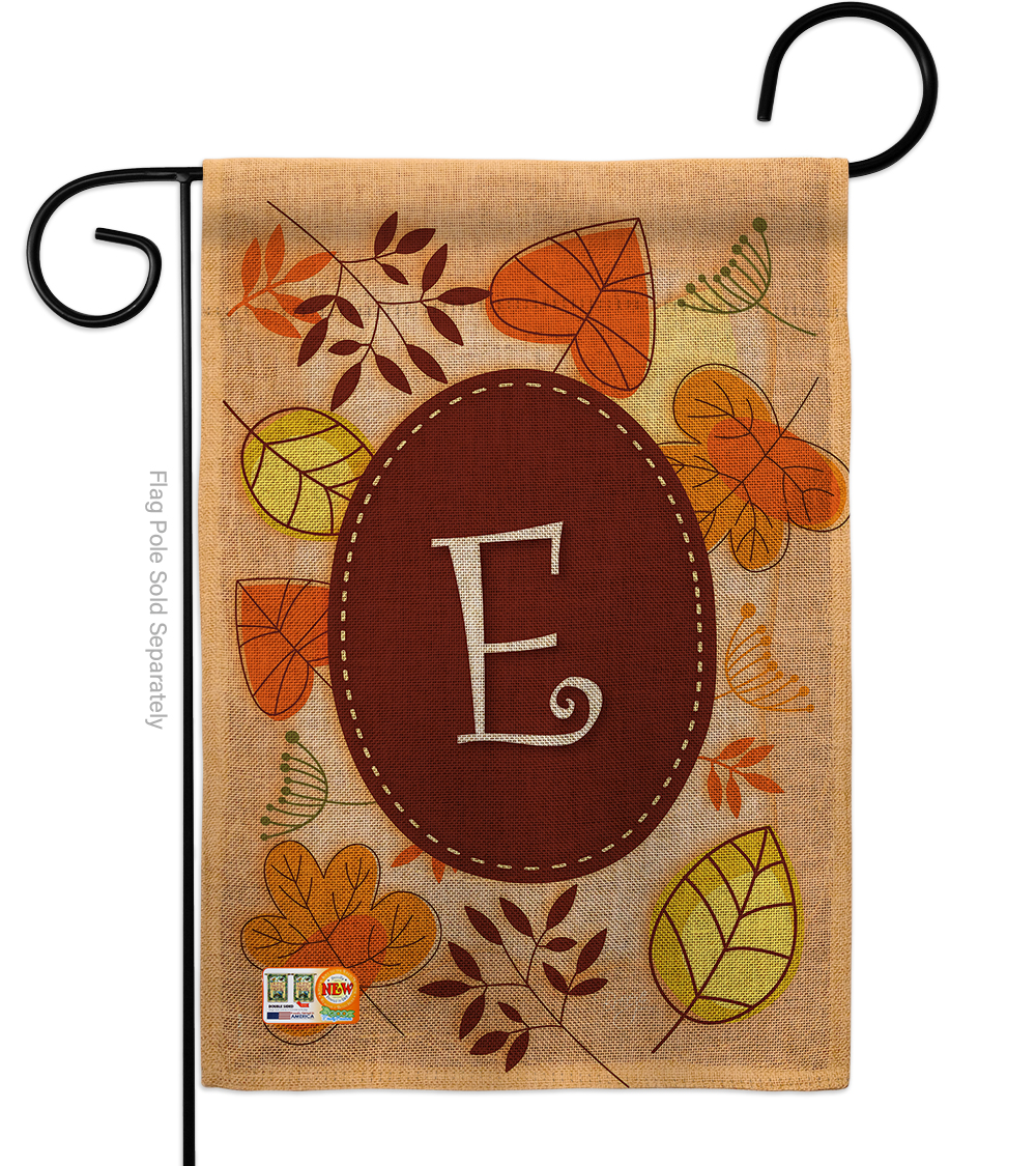 BD-HA-G-130031-IP-DB-D-US09-BD 13 x 18.5 in. Autumn E Initial Burlap Fall Harvest & Impressions Decorative Vertical Double Sided Garden Flag