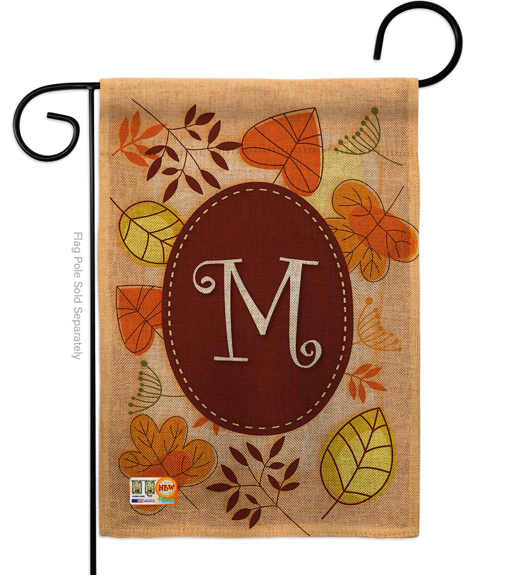 BD-HA-G-130039-IP-DB-D-US09-BD 13 x 18.5 in. Autumn M Initial Burlap Fall Harvest & Impressions Decorative Vertical Double Sided Garden Flag