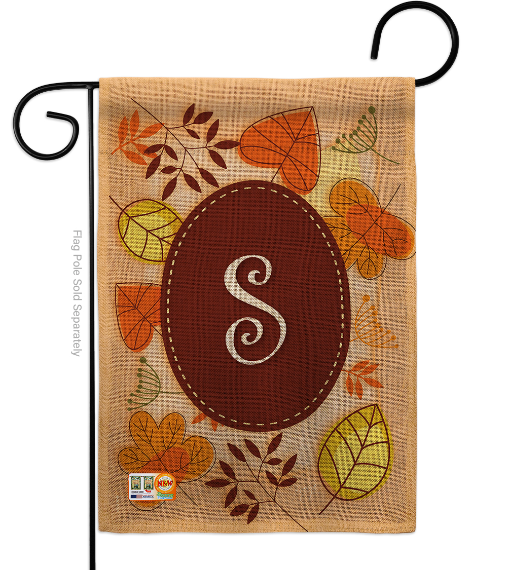 BD-HA-G-130045-IP-DB-D-US09-BD 13 x 18.5 in. Autumn S Initial Burlap Fall Harvest & Impressions Decorative Vertical Double Sided Garden Flag