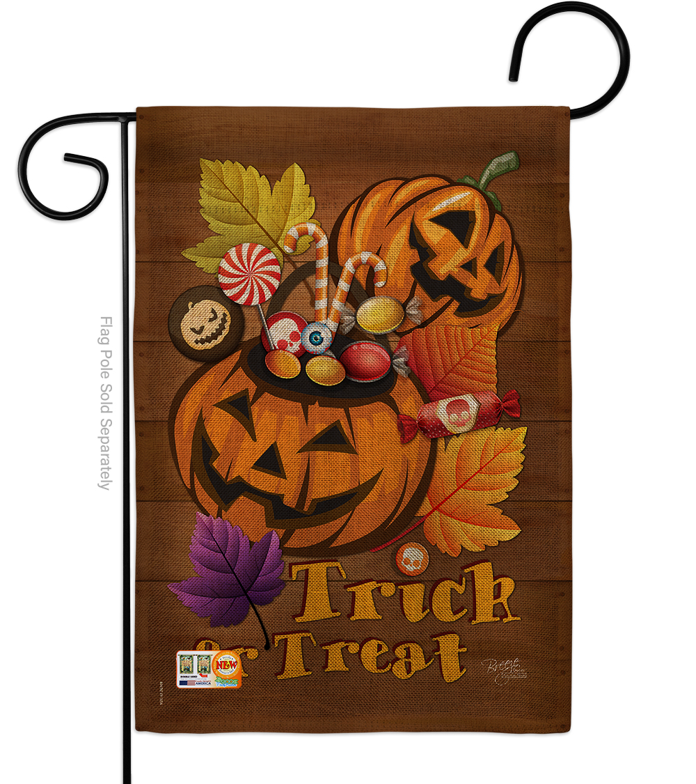 BD-HO-G-112003-IP-DB-D-US15-BD 13 x 18.5 in. Candy Pumpkin Burlap Fall Halloween Impressions Decorative Vertical Double Sided Garden Flag