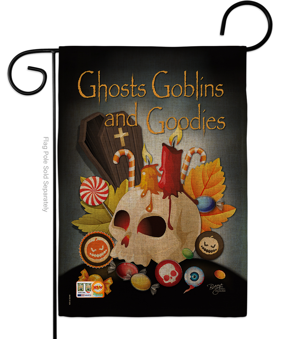BD-HO-G-112007-IP-DB-D-US15-BD 13 x 18.5 in. Ghosts Goblins & Goodies Burlap Fall Halloween Impressions Decorative Vertical Double Sided Garden Flag