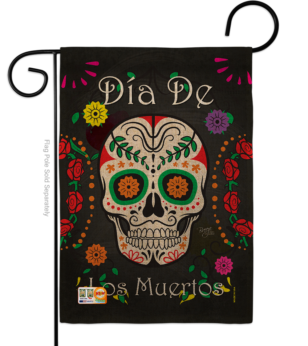 BD-HO-G-112009-IP-DB-D-US15-BD 13 x 18.5 in. Dia De Los Muertos Burlap Fall Halloween Impressions Decorative Vertical Double Sided Garden Flag