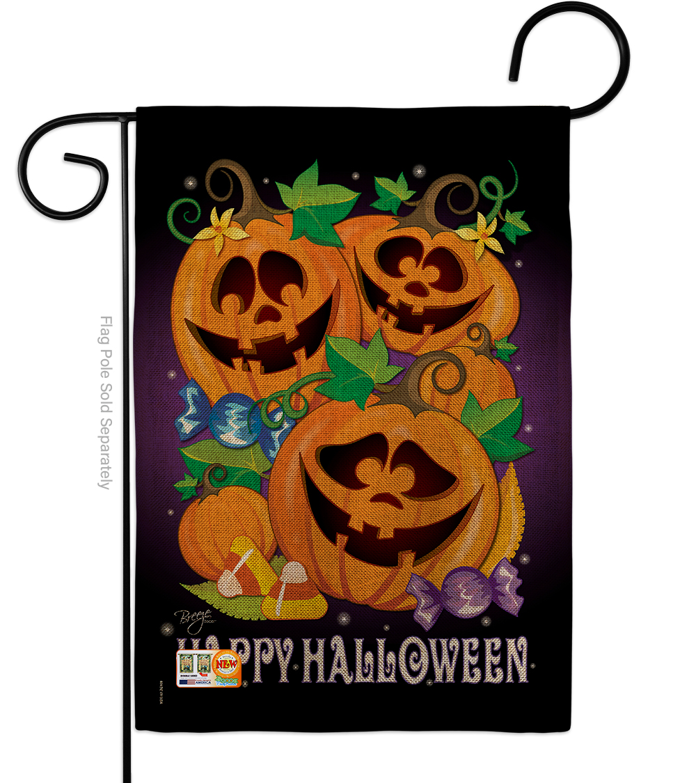 13 x 18.5 in. Happy Pumpkins Burlap Fall Halloween Impressions Decorative Vertical Double Sided Garden Flag