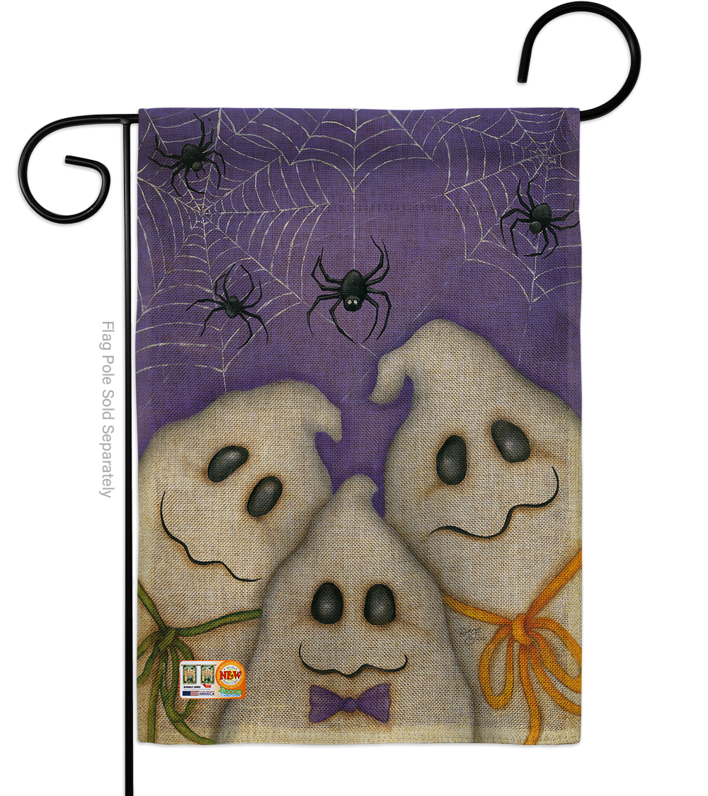 BD-HO-G-112055-IP-DB-D-US12-SB 13 x 18.5 in. Three Ghosts Burlap Fall Halloween Impressions Decorative Vertical Double Sided Garden Flag