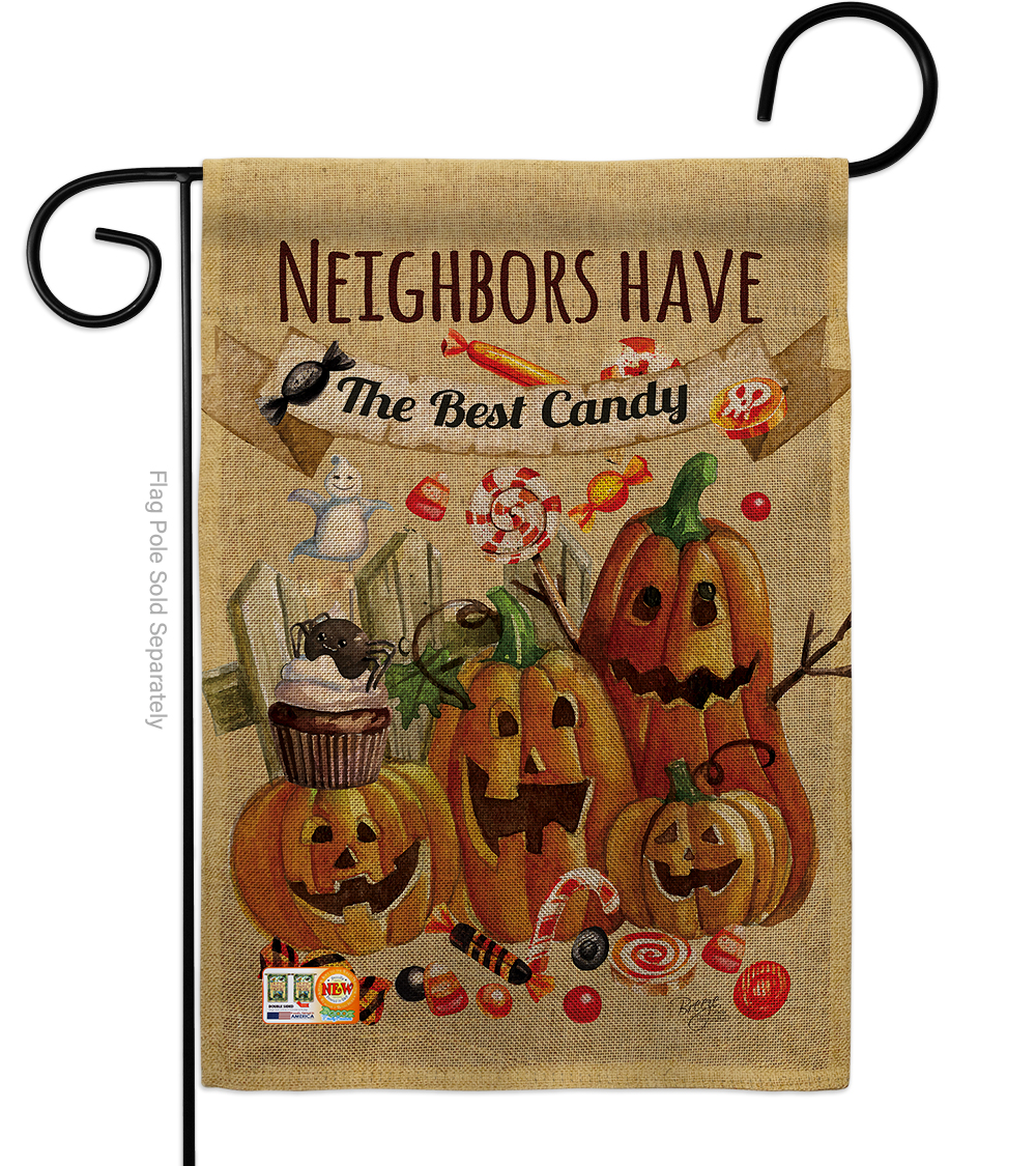 BD-HO-G-112067-IP-DB-D-US16-BD 13 x 18.5 in. Neighbors Candy Burlap Fall Halloween Impressions Decorative Vertical Double Sided Garden Flag