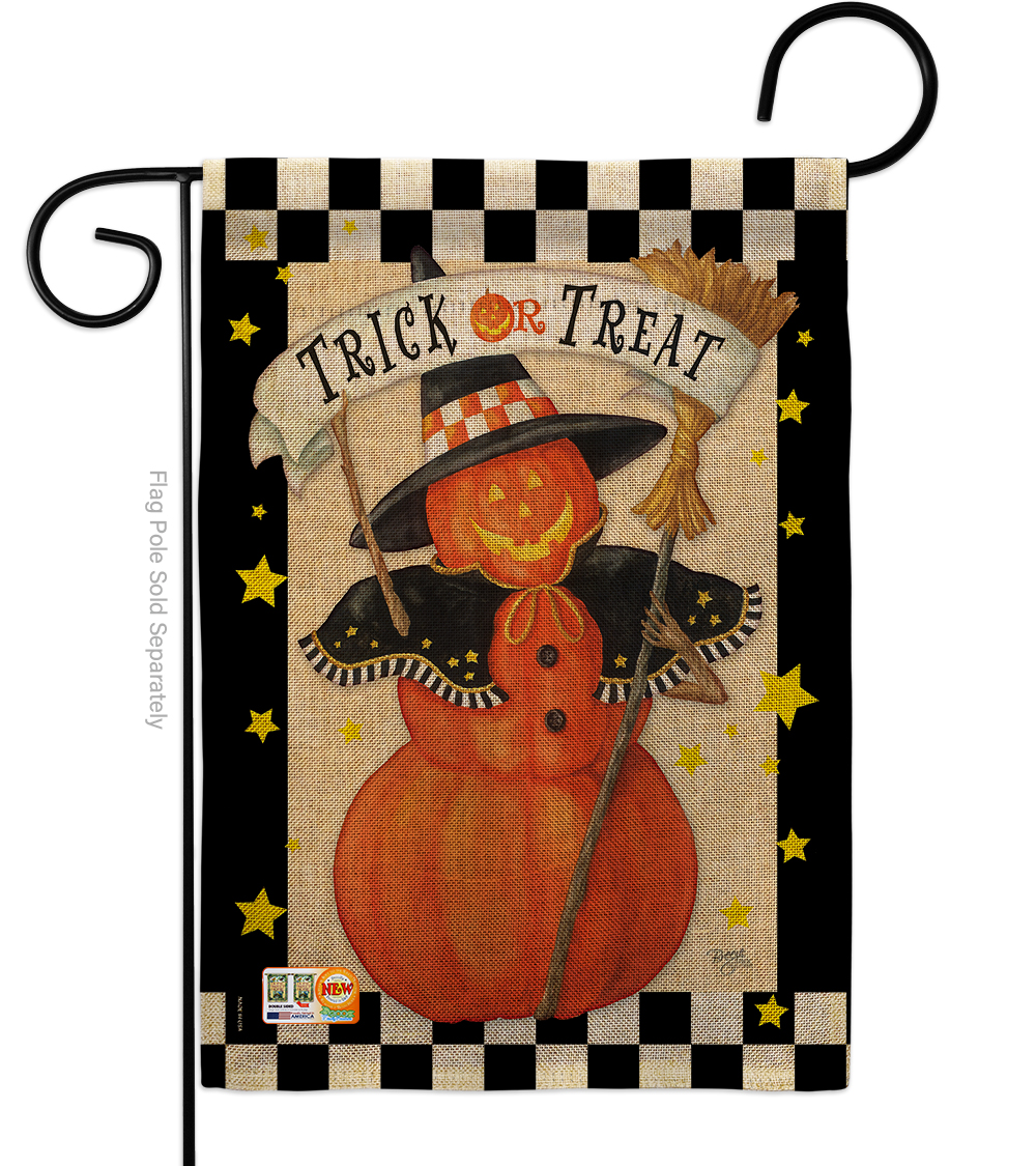 BD-HO-G-112070-IP-DB-D-US17-AM 13 x 18.5 in. Jack-O-Lantern Witch Burlap Fall Halloween Impressions Decorative Vertical Double Sided Garden Flag