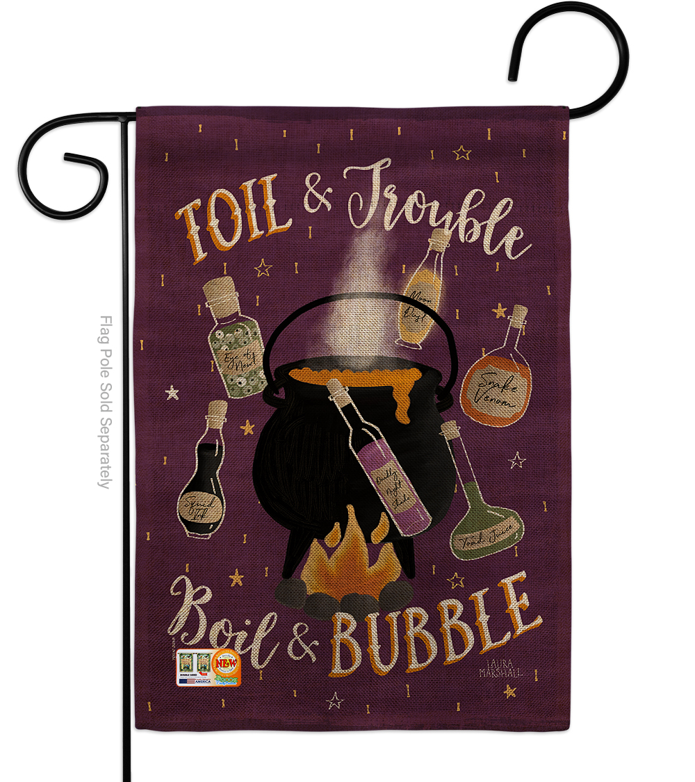 13 x 18.5 in. Toil & Trouble Burlap Fall Halloween Impressions Decorative Vertical Double Sided Garden Flag