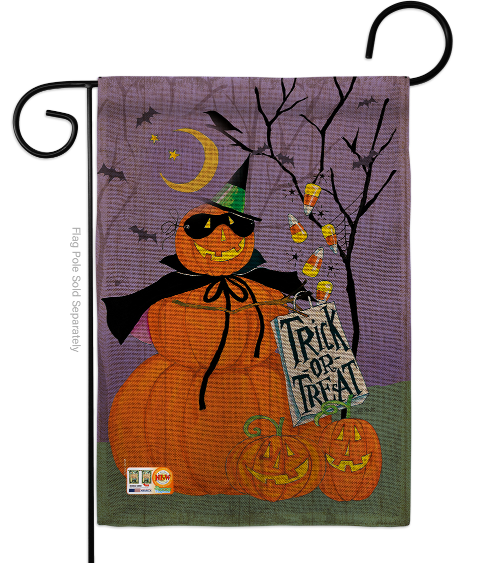 BD-HO-G-112084-IP-DB-D-US18-WA 13 x 18.5 in. Happy Pumpkin Trio Burlap Fall Halloween Impressions Decorative Vertical Double Sided Garden Flag