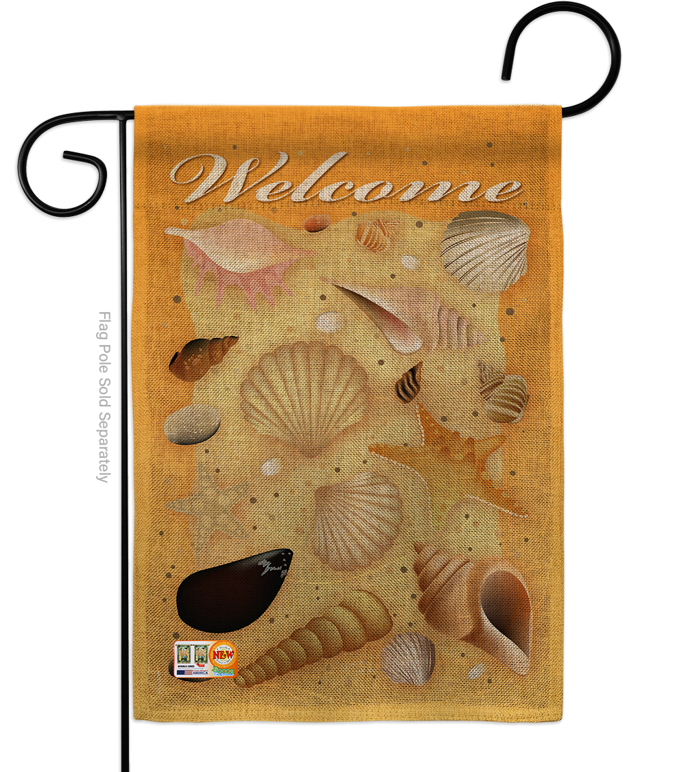 BD-SU-G-106059-IP-DB-D-US10-BD 13 x 18.5 in. Welcome Shells Burlap Summer Fun in the Sun Impressions Decorative Vertical Double Sided Garden Flag