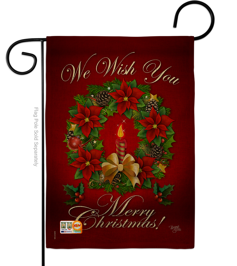 BD-XM-G-114003-IP-DB-D-US15-BD 13 x 18.5 in. We Wish You Burlap Winter Christmas Impressions Decorative Vertical Double Sided Garden Flag