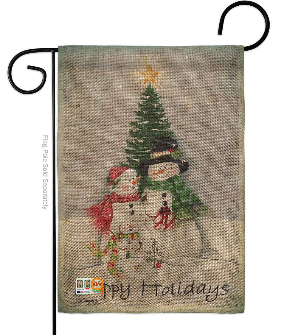 BD-XM-G-114094-IP-DB-D-US12-PL 13 x 18.5 in. Snowman Family Burlap Winter Christmas Impressions Decorative Vertical Double Sided Garden Flag