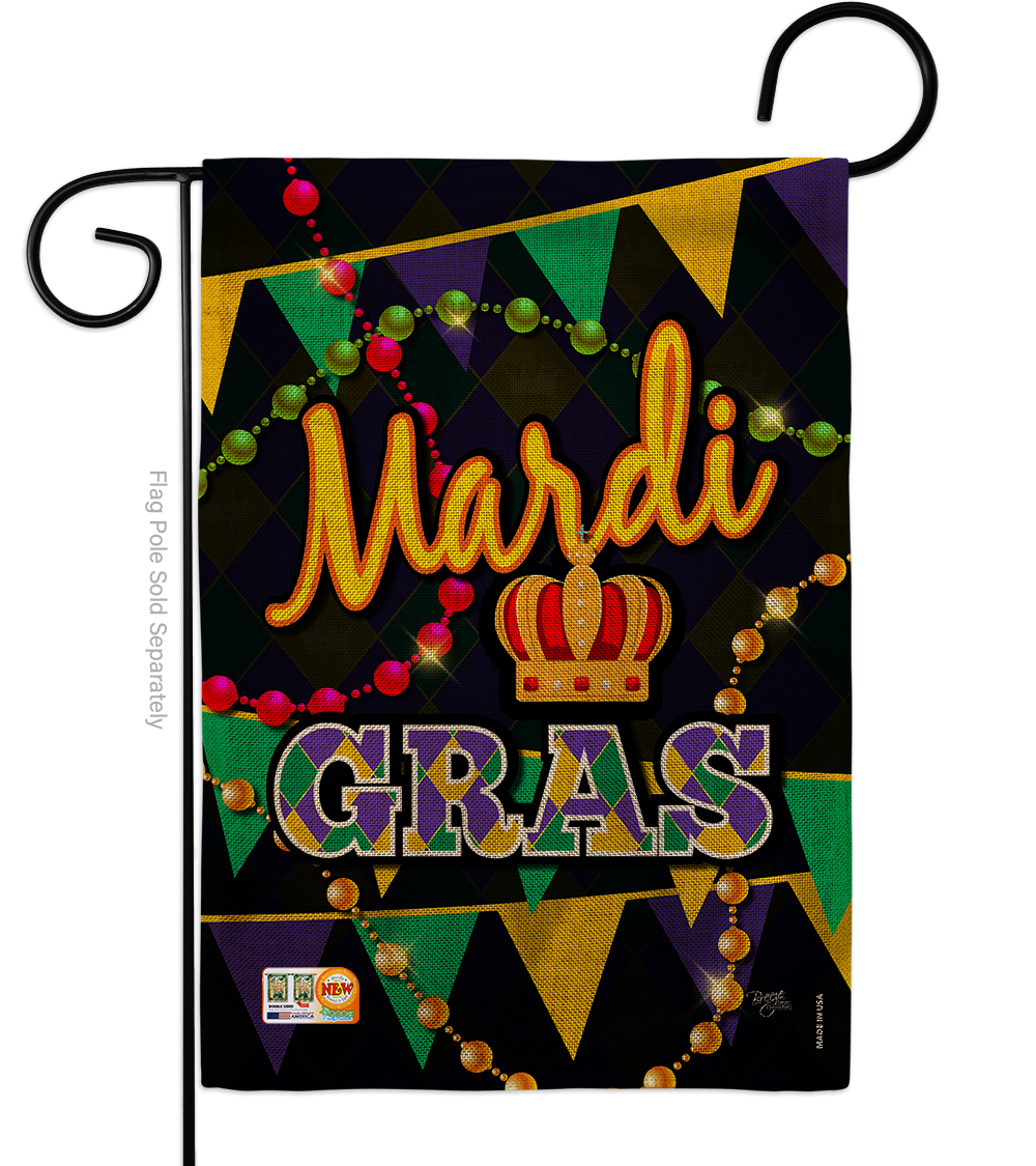 13 x 18.5 in. Time To Mardi Gras Burlap Spring Impressions Decorative Vertical Double Sided Garden Flag