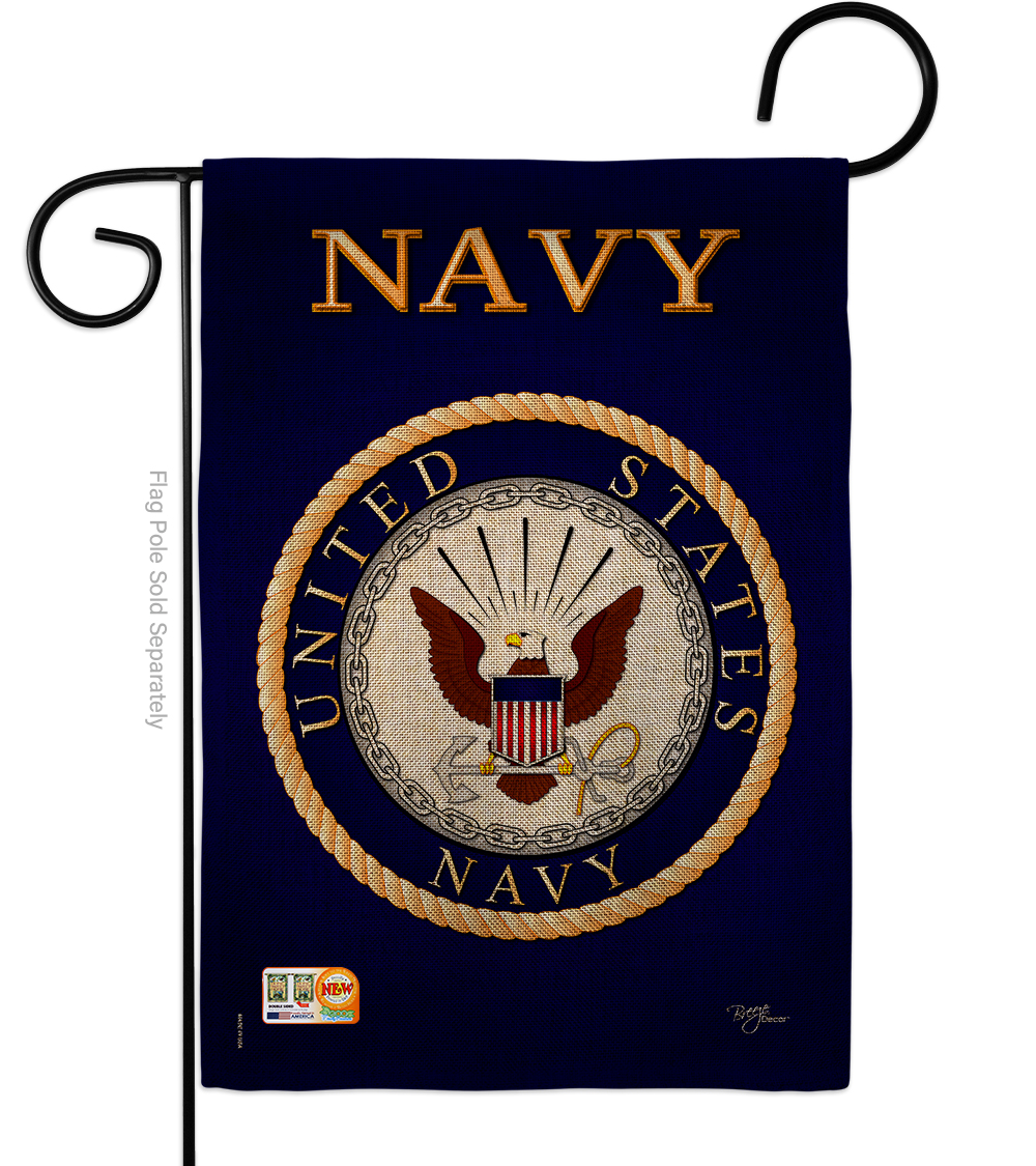 13 x 18.5 in. Navy Burlap Americana Military Impressions Decorative Vertical Double Sided Garden Flag