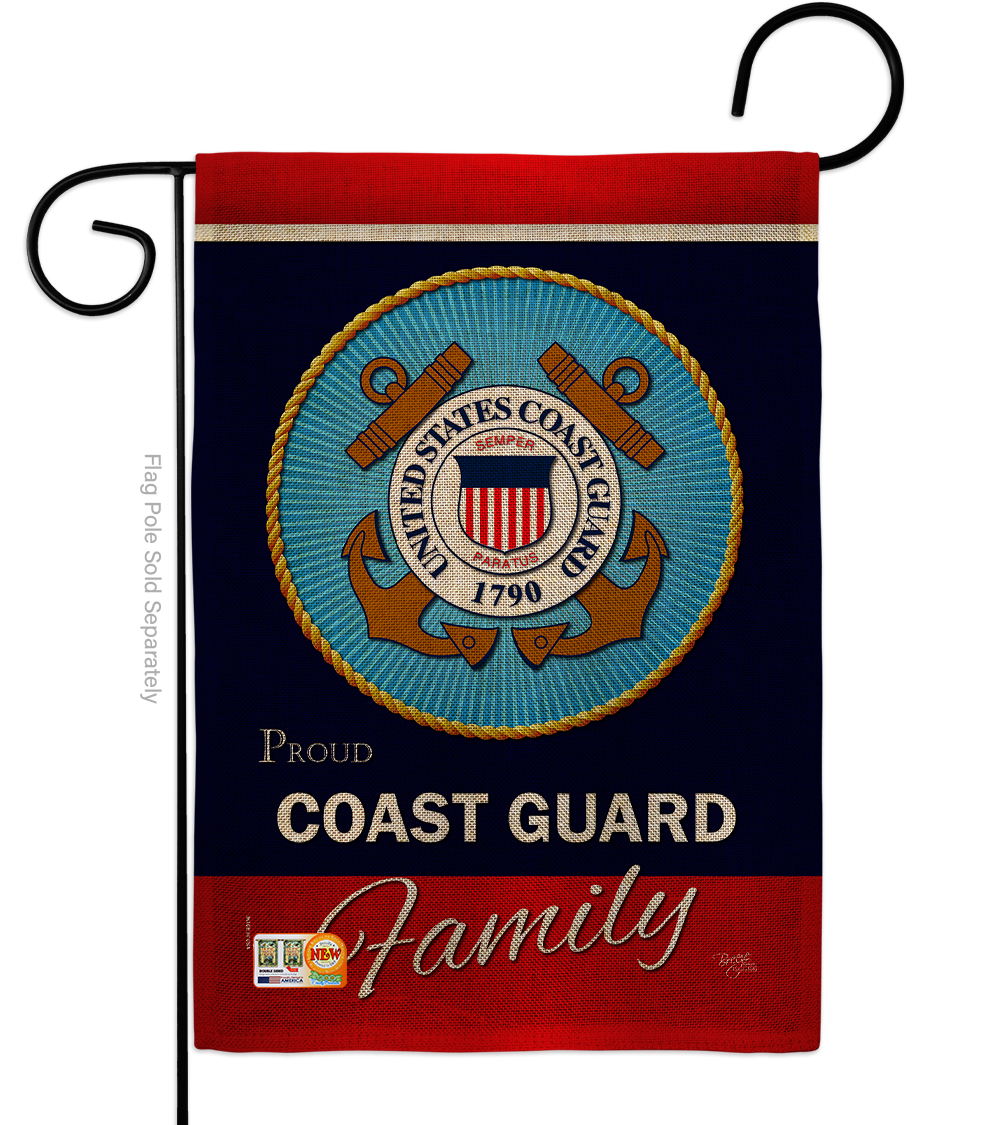 13 x 18.5 in. Coast Guard Proudly Family Burlap Americana Military Impressions Decorative Vertical Double Sided Garden Flag
