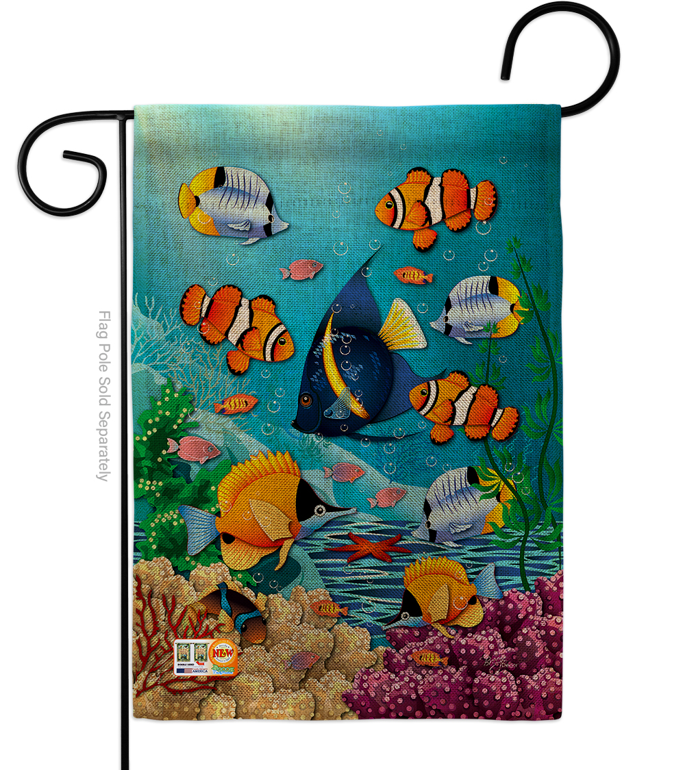 13 x 18.5 in. Coral Life Burlap Coastal Nautical Impressions Decorative Vertical Double Sided Garden Flag