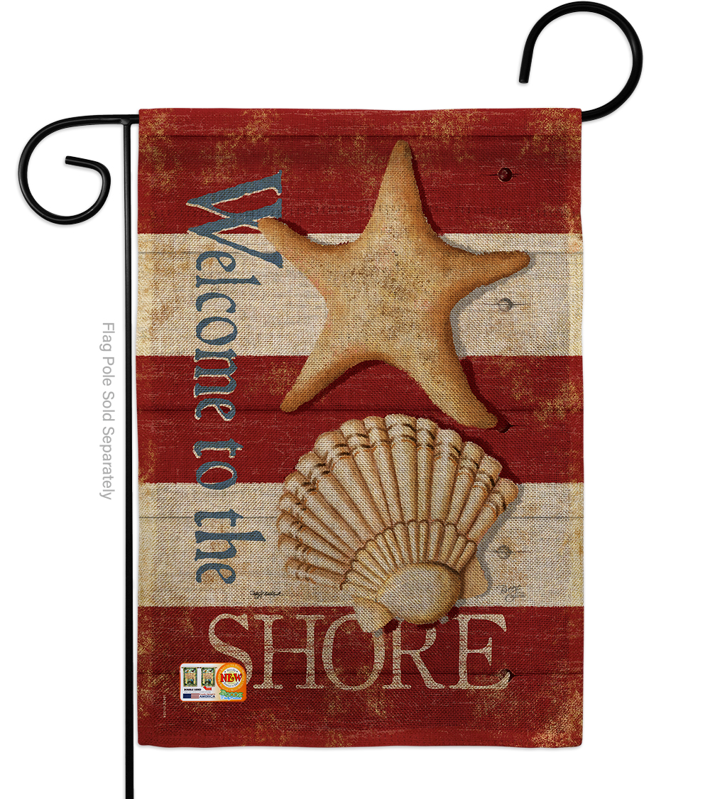 BD-NA-G-107058-IP-DB-D-US18-SB 13 x 18.5 in. Welcome to the Shore Burlap Coastal Nautical Impressions Decorative Vertical Double Sided Garden Flag