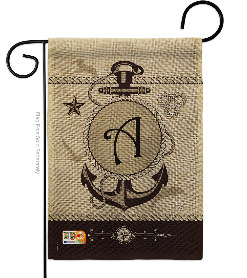 BD-NA-G-130183-IP-DB-D-US14-BD 13 x 18.5 in. Nautical A Initial Burlap Coastal Impressions Decorative Vertical Double Sided Garden Flag