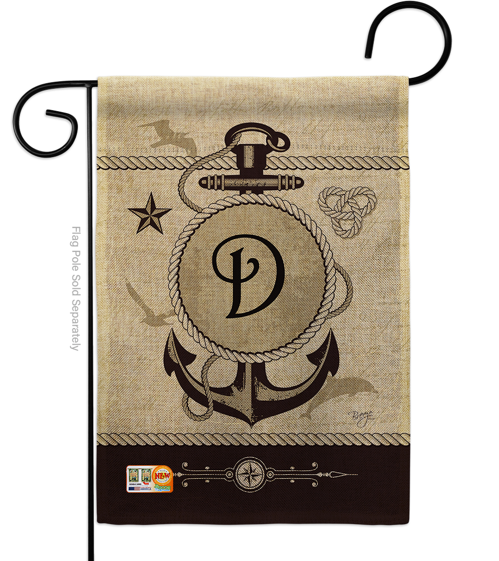 BD-NA-G-130186-IP-DB-D-US14-BD 13 x 18.5 in. Nautical D Initial Burlap Coastal Impressions Decorative Vertical Double Sided Garden Flag