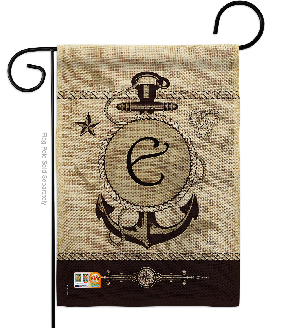 BD-NA-G-130187-IP-DB-D-US14-BD 13 x 18.5 in. Nautical E Initial Burlap Coastal Impressions Decorative Vertical Double Sided Garden Flag