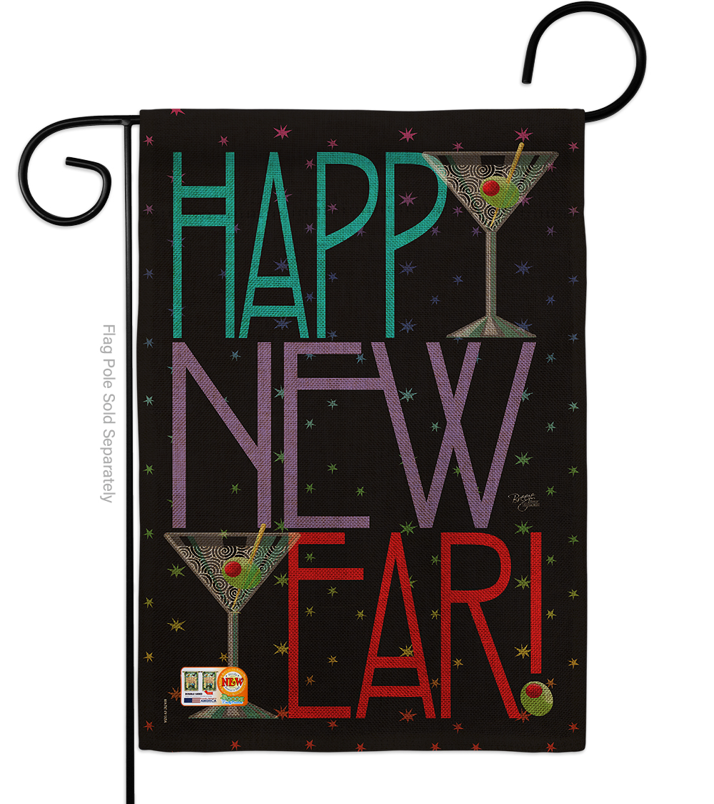 13 x 18.5 in. New Year Martini Burlap Winter Impressions Decorative Vertical Double Sided Garden Flag