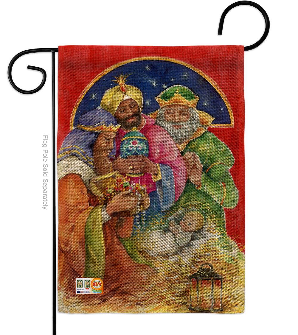 BD-NT-G-114104-IP-DB-D-US13-AL 13 x 18.5 in. Three Kings Gifts Burlap Winter Nativity Impressions Decorative Vertical Double Sided Garden Flag -  Breeze Decor, G114104-DB