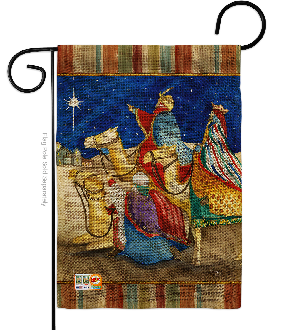 BD-NT-G-114213-IP-DB-D-US18-WA 13 x 18.5 in. Three Kings Burlap Winter Nativity Impressions Decorative Vertical Double Sided Garden Flag -  Breeze Decor, G114213-DB