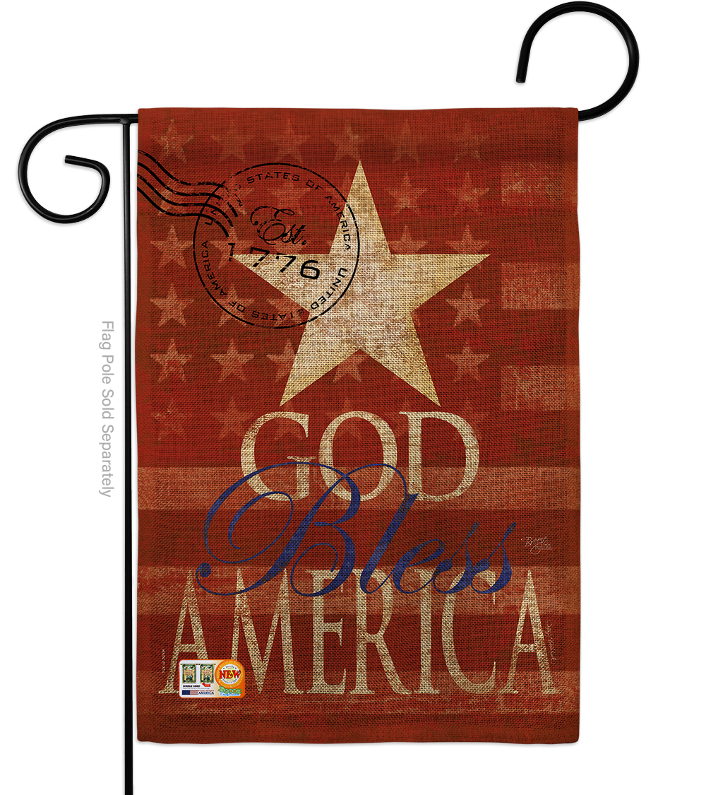 BD-PA-G-111053-IP-DB-D-US12-SB 13 x 18.5 in. God Bless America Burlap Americana Patriotic Impressions Decorative Vertical Double Sided Garden Flag