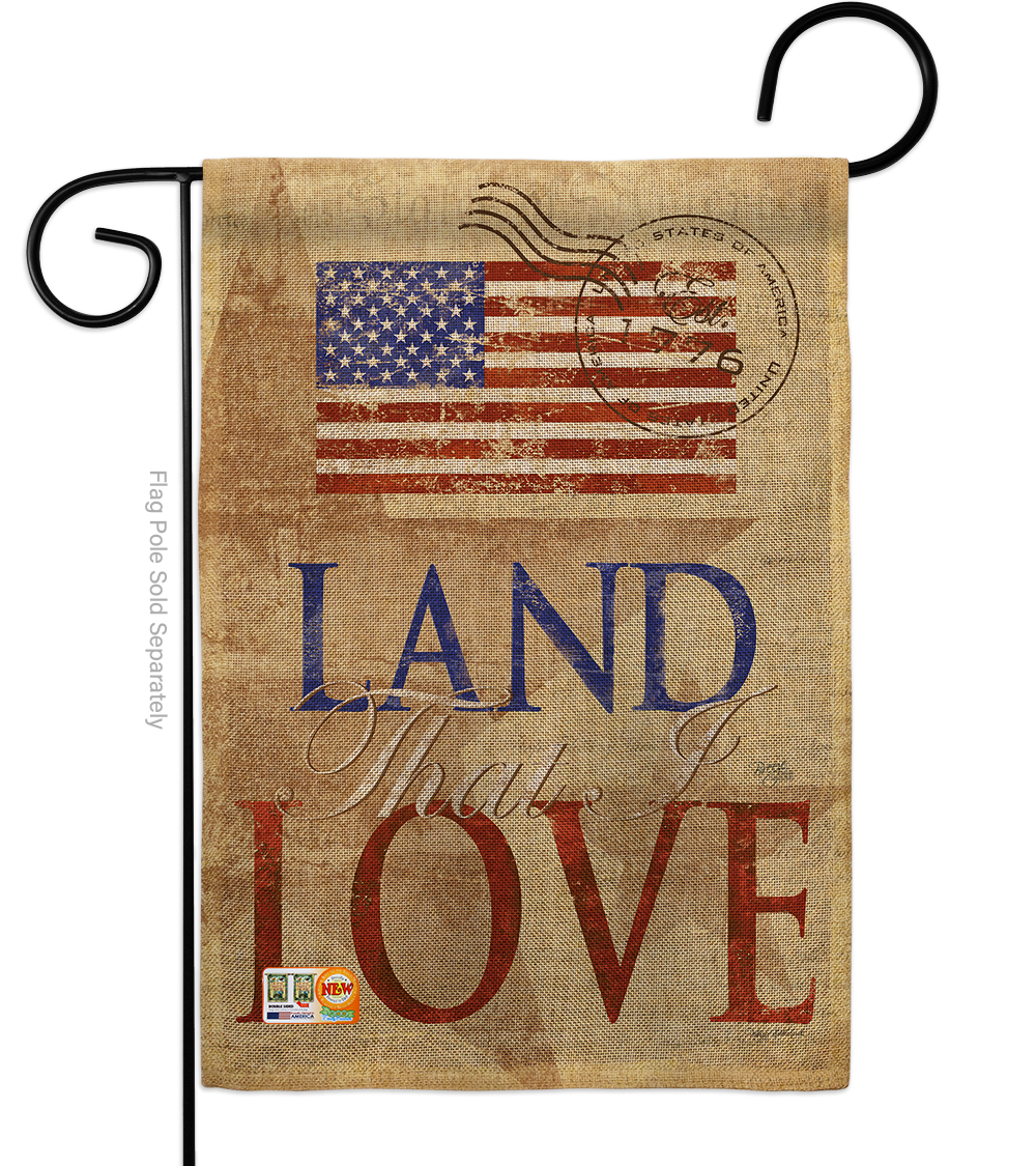 BD-PA-G-111054-IP-DB-D-US12-SB 13 x 18.5 in. Land That I Love Burlap Americana Patriotic Impressions Decorative Vertical Double Sided Garden Flag