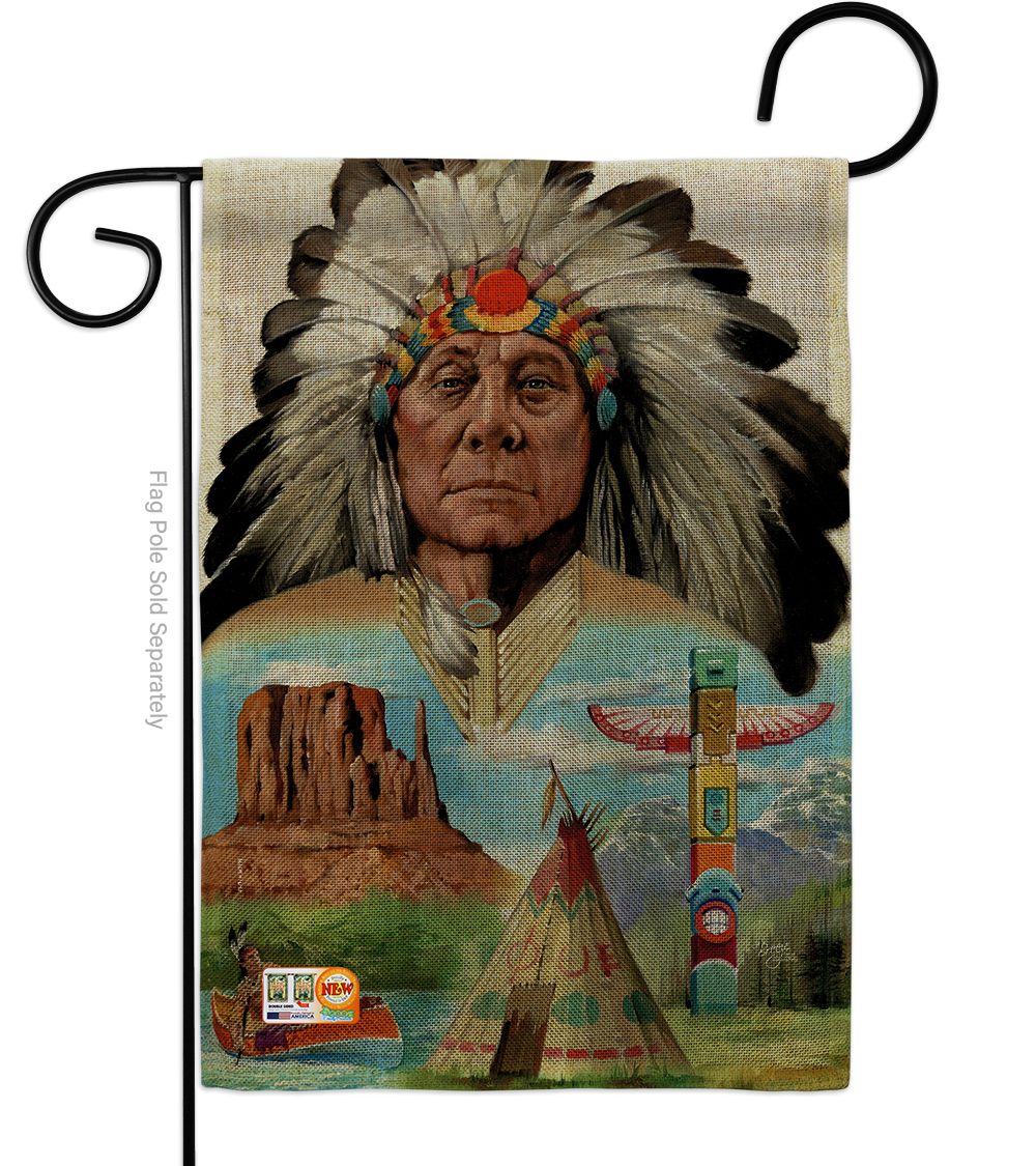 BD-PA-G-111064-IP-DB-D-US13-AL 13 x 18.5 in. Native American Burlap Americana Patriotic Impressions Decorative Vertical Double Sided Garden Flag