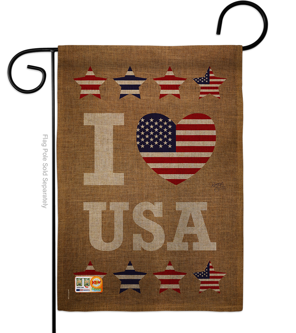BD-PA-G-111067-IP-DB-D-US14-BD 13 x 18.5 in. I Love USA Burlap Americana Patriotic Impressions Decorative Vertical Double Sided Garden Flag