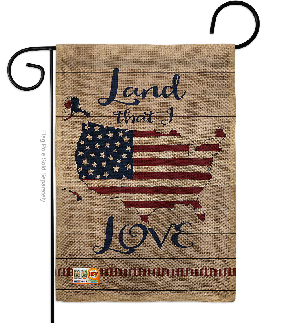 BD-PA-G-111083-IP-DB-D-US18-SB 13 x 18.5 in. Land I Love Burlap Americana Patriotic Impressions Decorative Vertical Double Sided Garden Flag