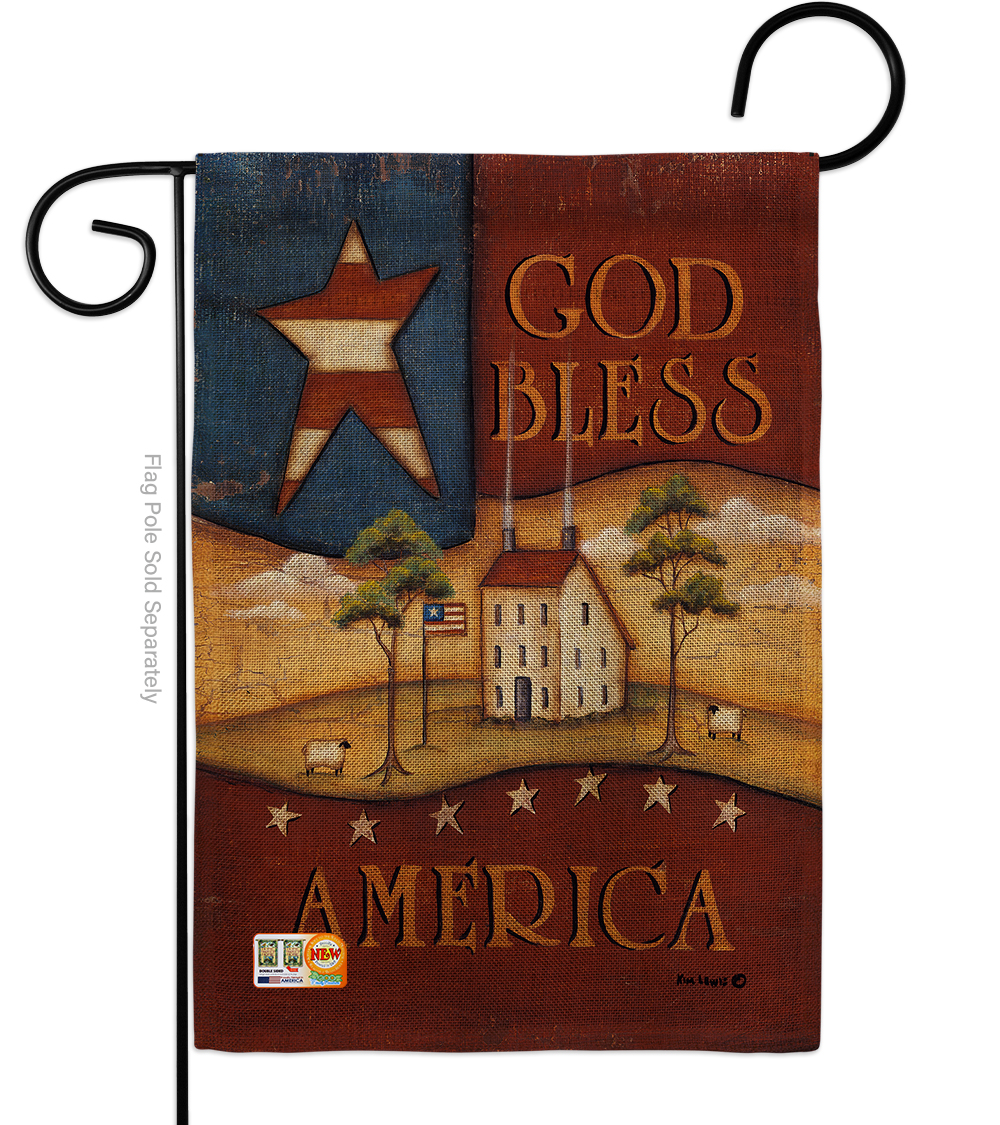 BD-PA-G-111090-IP-DB-D-US18-SB 13 x 18.5 in. God Bless America Burlap Americana Patriotic Impressions Decorative Vertical Double Sided Garden Flag