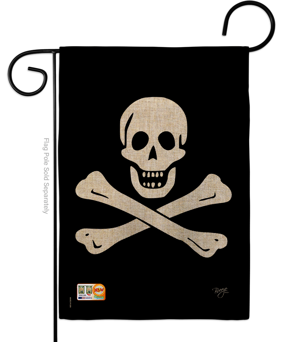BD-PI-G-107032-IP-DB-D-US13-BD 13 x 18.5 in. Black Sam Burlap Coastal Pirate Impressions Decorative Vertical Double Sided Garden Flag