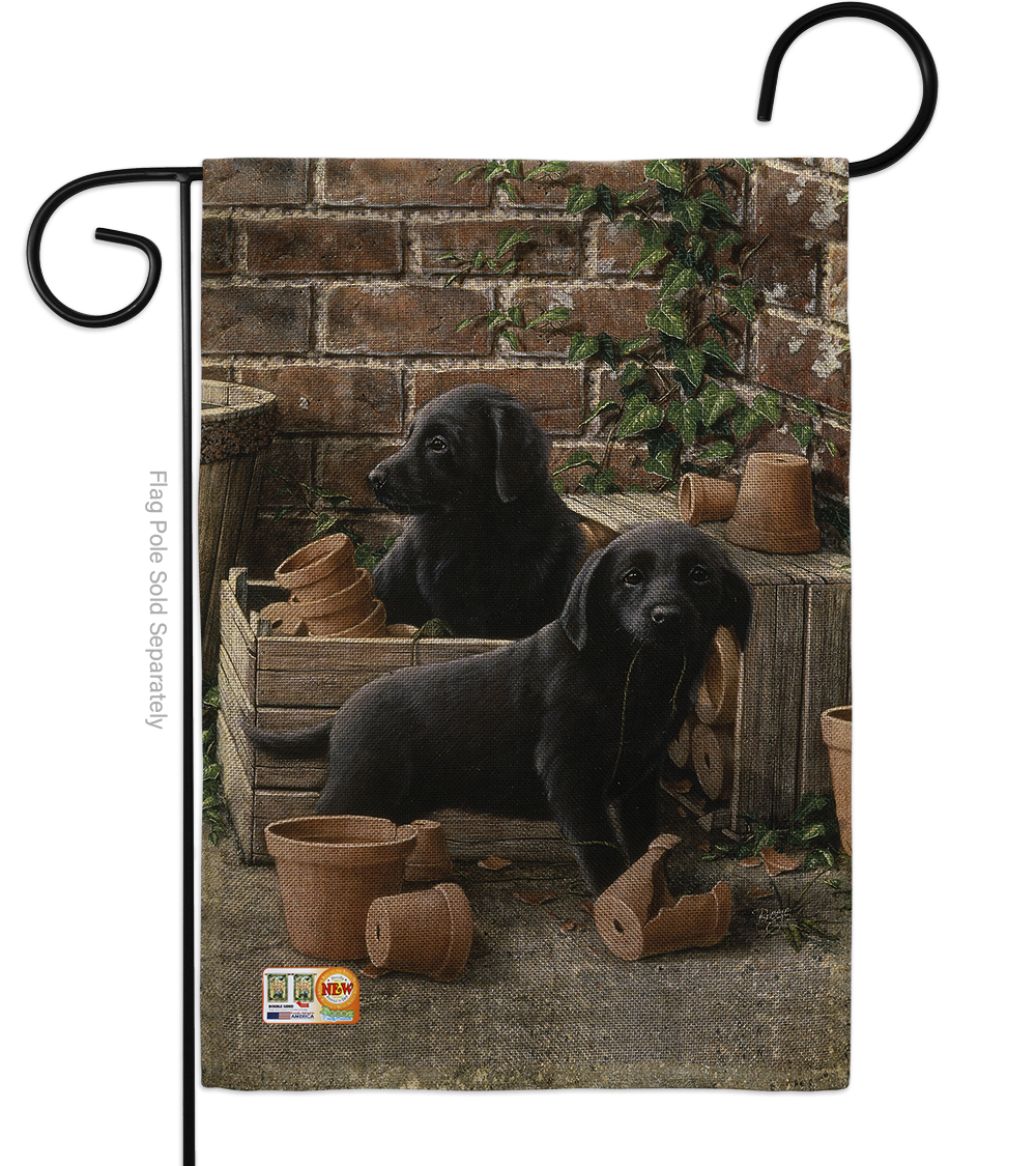 13 x 18.5 in. Black Lab Pups Burlap Nature Pets Impressions Decorative Vertical Double Sided Garden Flag