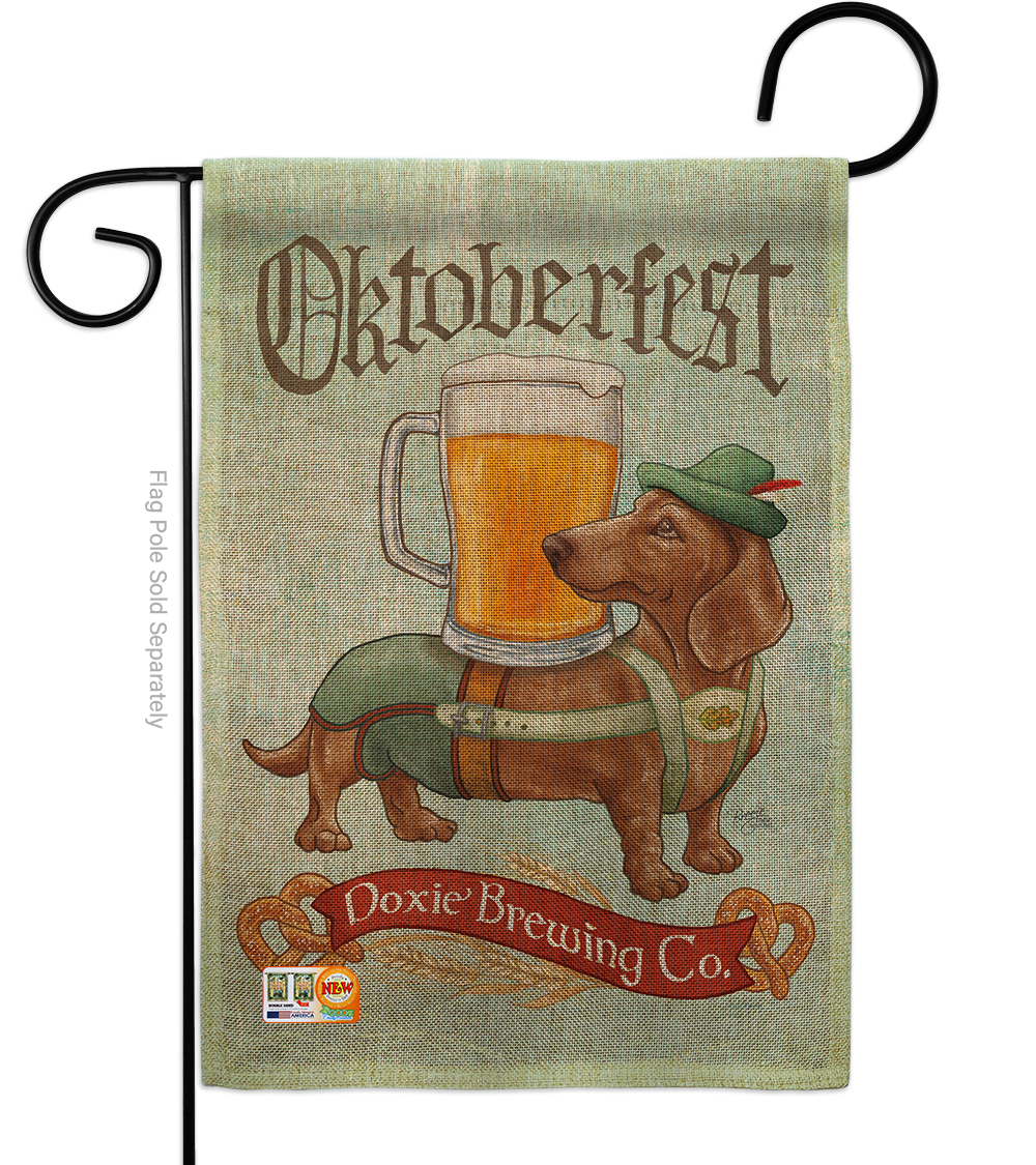 BD-PT-G-110099-IP-DB-D-US18-WA 13 x 18.5 in. Doxie Brewing Co Burlap Nature Pets Impressions Decorative Vertical Double Sided Garden Flag -  Breeze Decor, G110099-DB