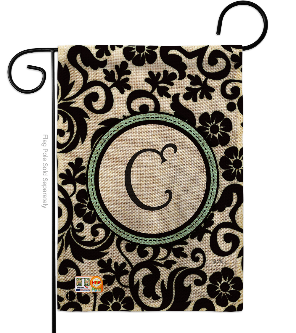 BD-SB-G-130055-IP-DB-D-US09-BD 13 x 18.5 in. Damask C Initial Burlap Interests Simply Beauty Impressions Decorative Vertical Double Sided Garden Flag