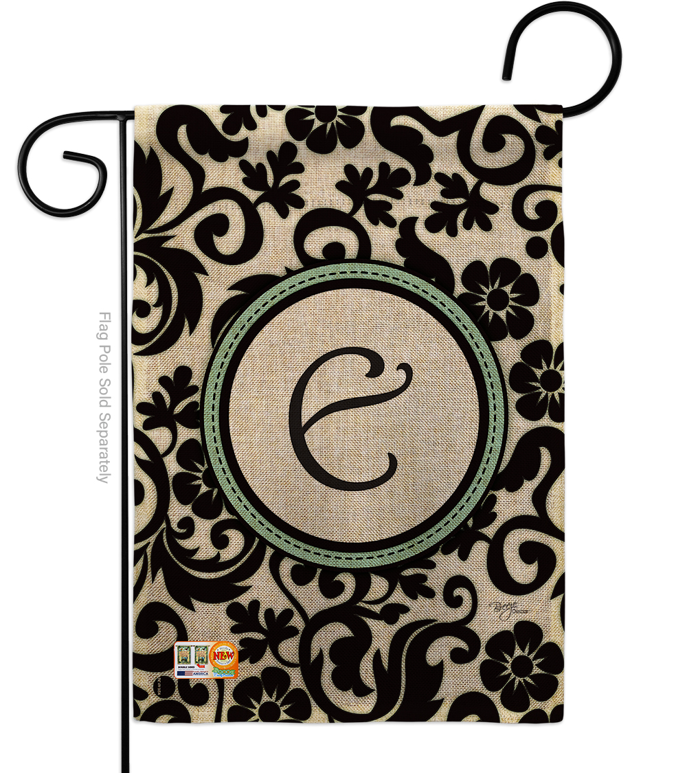 BD-SB-G-130057-IP-DB-D-US09-BD 13 x 18.5 in. Damask E Initial Burlap Interests Simply Beauty Impressions Decorative Vertical Double Sided Garden Flag