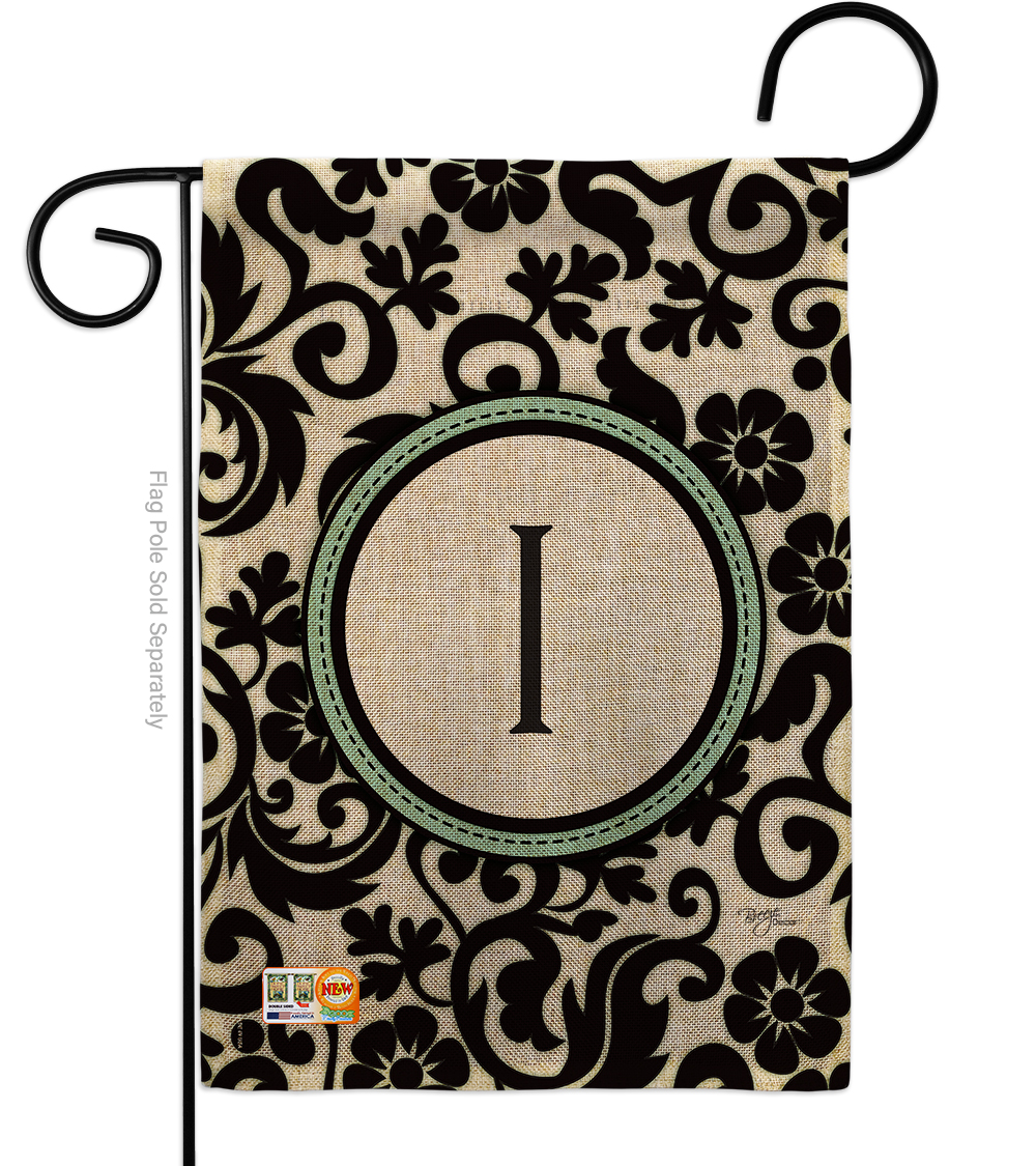 BD-SB-G-130061-IP-DB-D-US09-BD 13 x 18.5 in. Damask I Initial Burlap Interests Simply Beauty Impressions Decorative Vertical Double Sided Garden Flag