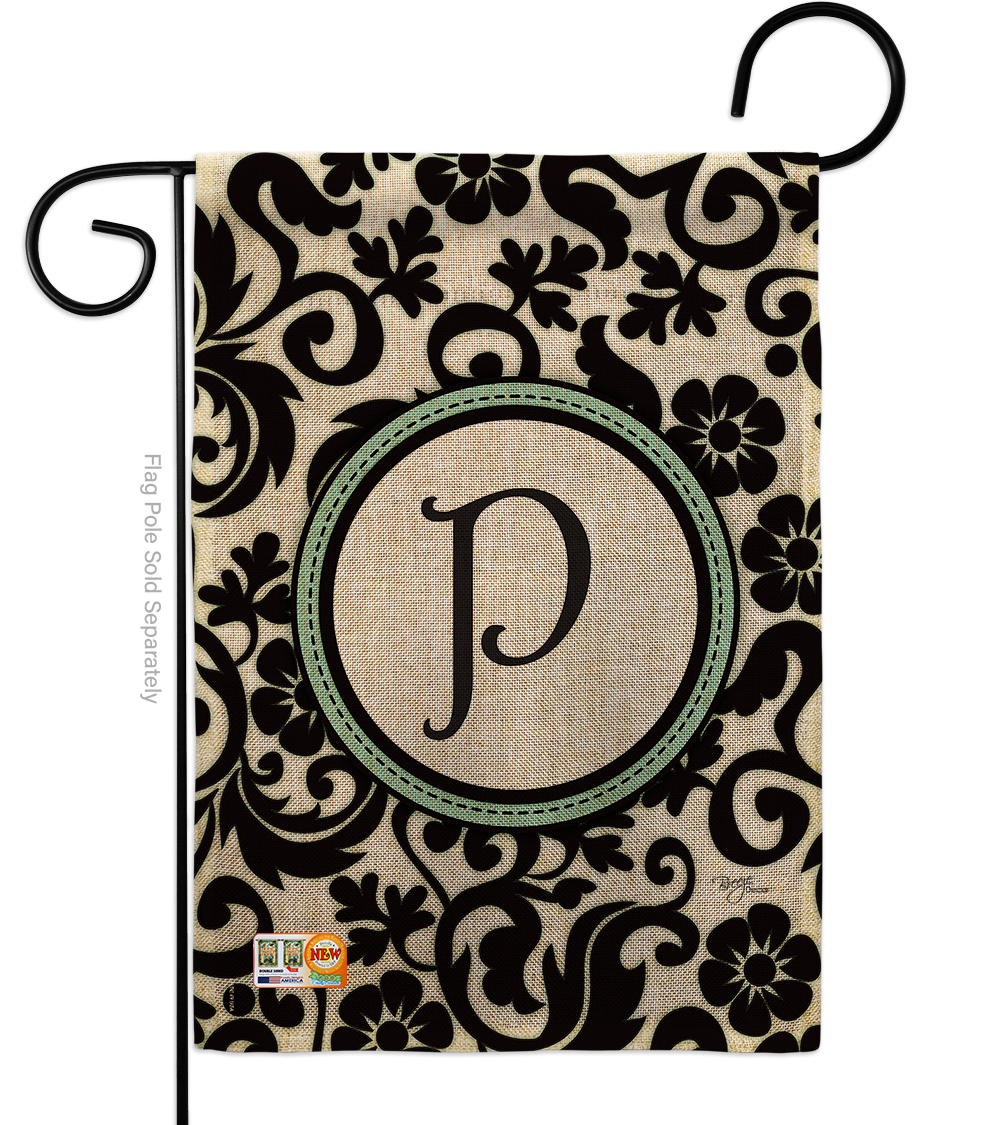 BD-SB-G-130068-IP-DB-D-US09-BD 13 x 18.5 in. Damask P Initial Burlap Interests Simply Beauty Impressions Decorative Vertical Double Sided Garden Flag