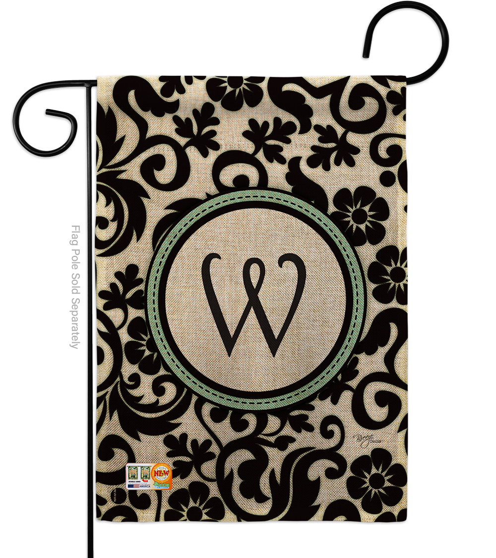 BD-SB-G-130075-IP-DB-D-US09-BD 13 x 18.5 in. Damask W Initial Burlap Interests Simply Beauty Impressions Decorative Vertical Double Sided Garden Flag