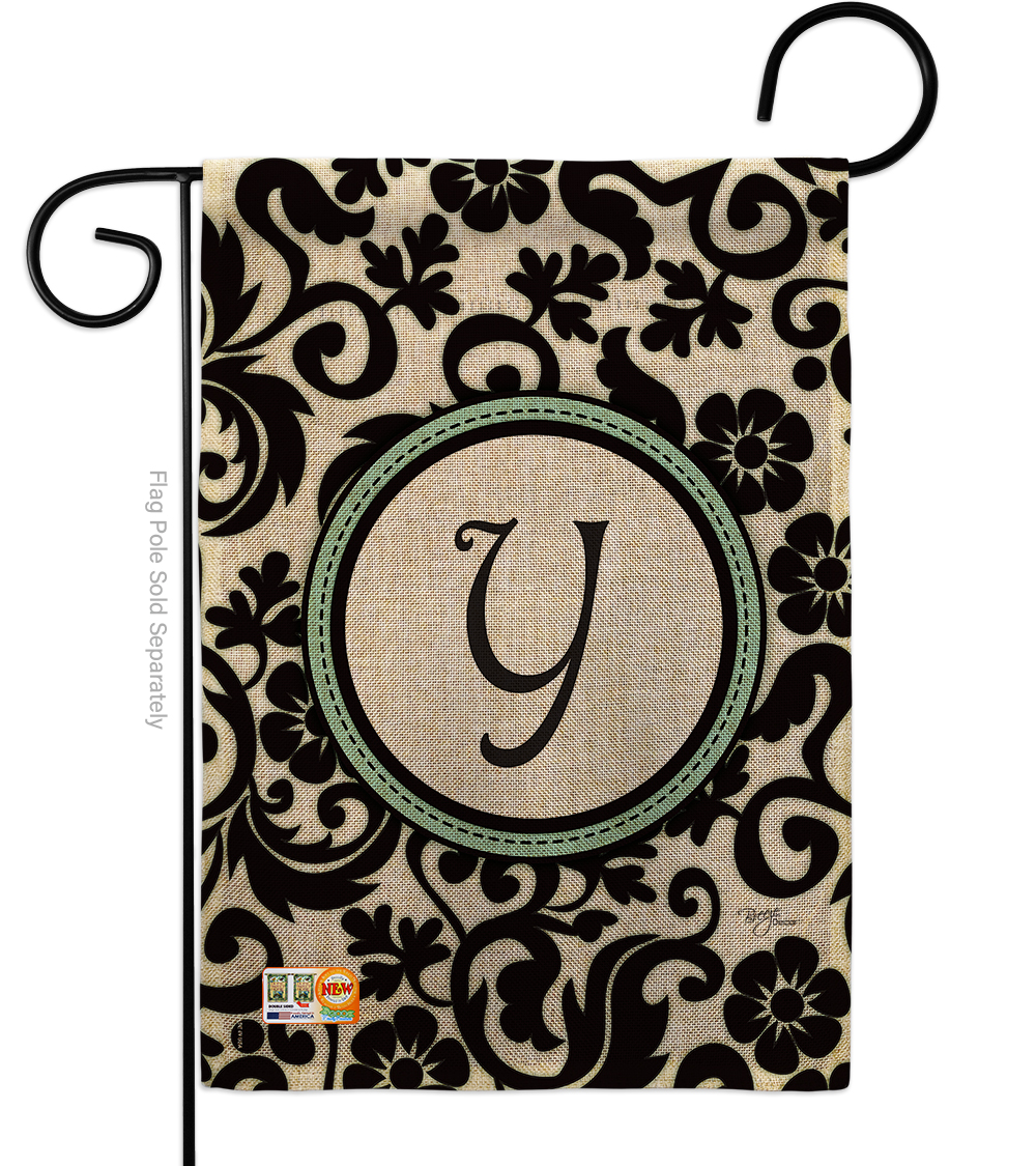 BD-SB-G-130077-IP-DB-D-US09-BD 13 x 18.5 in. Damask Y Initial Burlap Interests Simply Beauty Impressions Decorative Vertical Double Sided Garden Flag