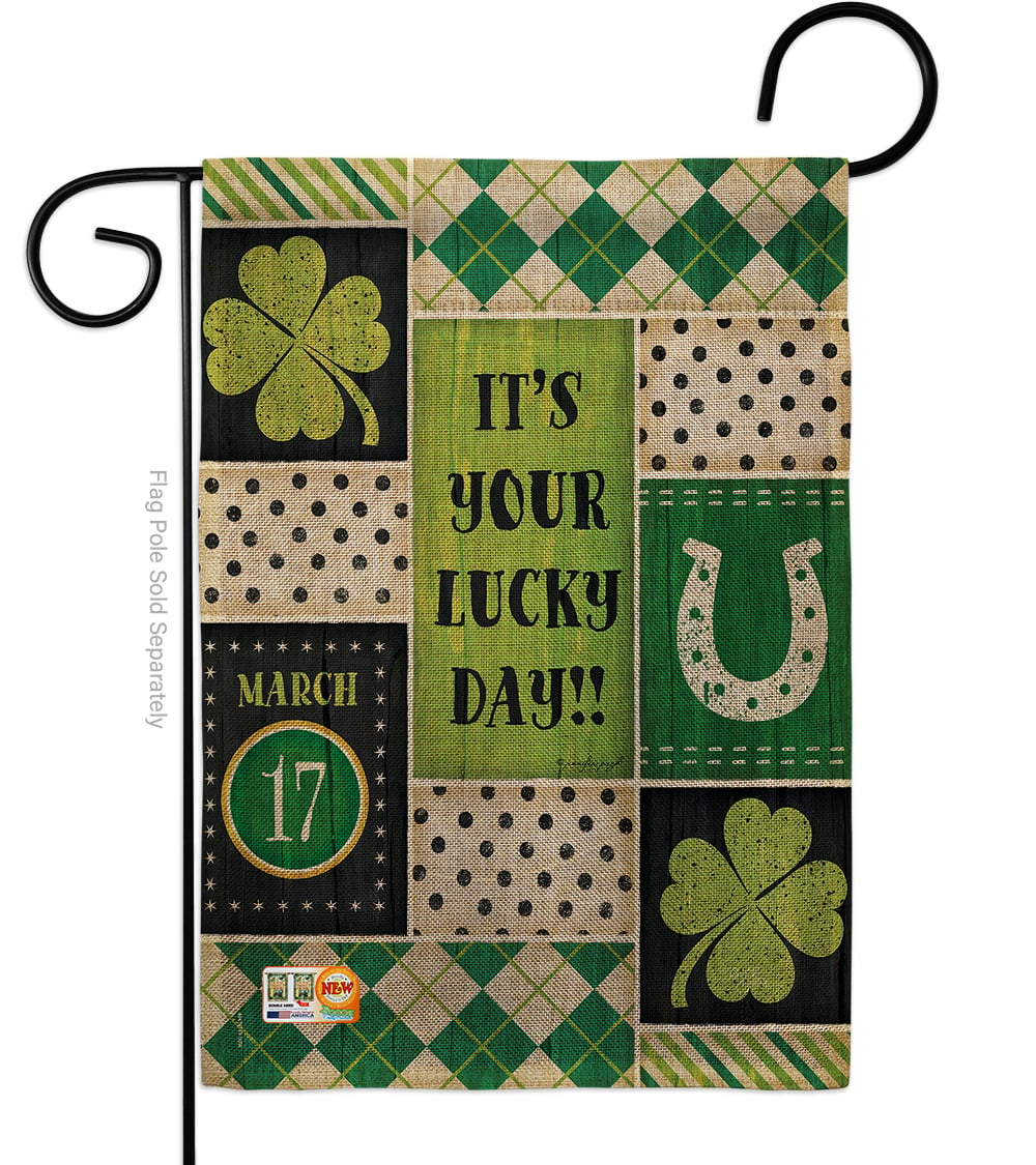 BD-SA-G-102056-IP-DB-D-US18-SB 13 x 18.5 in. St Patricks Lucky Day Burlap Spring Patrick Impressions Decorative Vertical Double Sided Garden Flag