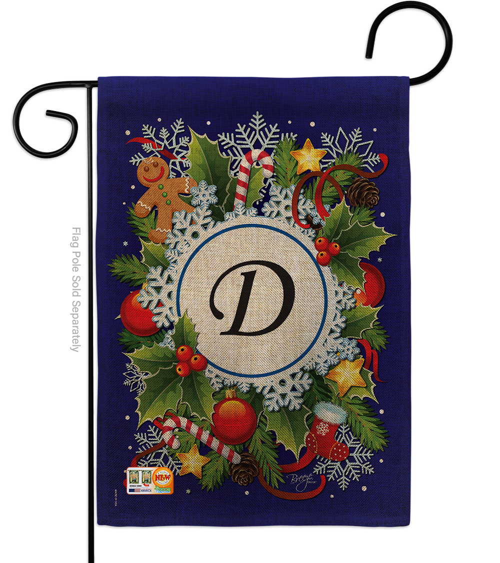 BD-WT-G-130082-IP-DB-D-US12-BD 13 x 18.5 in. Winter D Initial Burlap Wonderland Impressions Decorative Vertical Double Sided Garden Flag