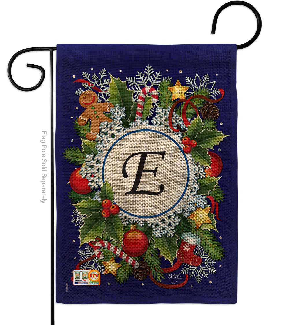 BD-WT-G-130083-IP-DB-D-US12-BD 13 x 18.5 in. Winter E Initial Burlap Wonderland Impressions Decorative Vertical Double Sided Garden Flag