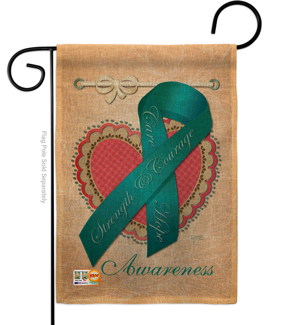 Breeze Decor BD-ST-G-115095-IP-DB-D-US14-BD 13 x 18.5 in. Ovarian Awaress Burlap Inspirational Support Impressions Decorative Vertical Double Sided Garden Flag