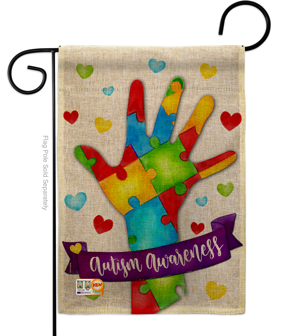 BD-ST-G-115132-IP-DB-D-US18-BD 13 x 18.5 in. Support Autism Burlap Inspirational Impressions Decorative Vertical Double Sided Garden Flag