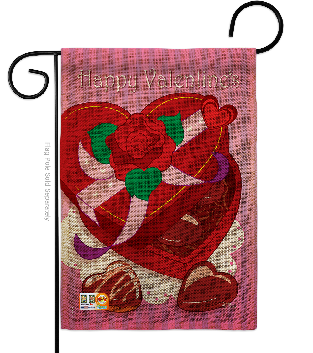 BD-VA-G-101044-IP-DB-D-US09-BD 13 x 18.5 in. Chocolates Burlap Spring Valentines Impressions Decorative Vertical Double Sided Garden Flag