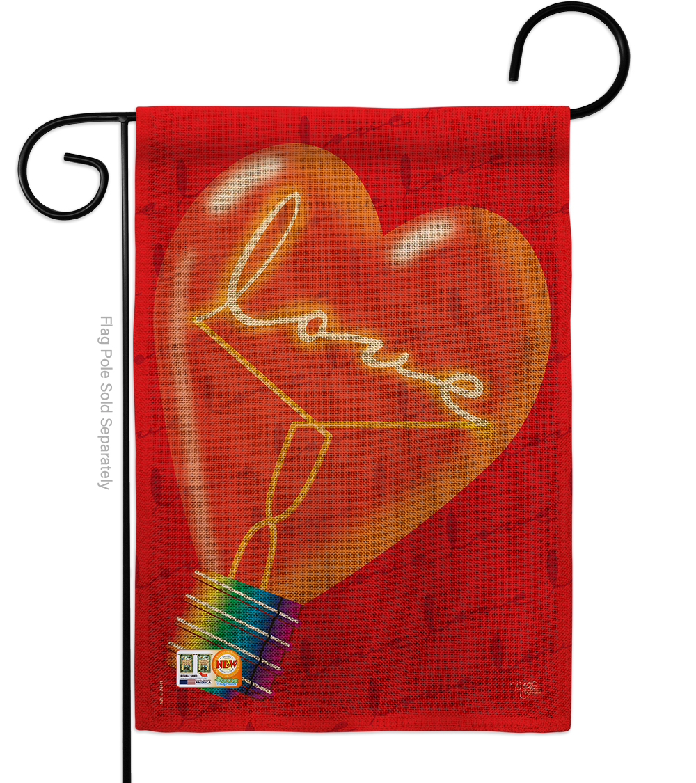 BD-VA-G-101049-IP-DB-D-US12-AM 13 x 18.5 in. Love Light Bulb Burlap Spring Valentines Impressions Decorative Vertical Double Sided Garden Flag