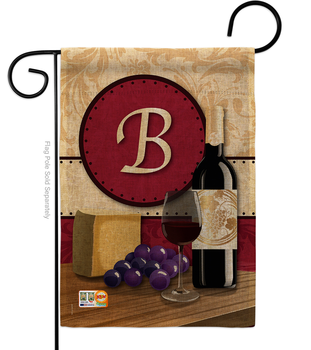 BD-WI-G-130210-IP-DB-D-US14-BD 13 x 18.5 in. Wine B Initial Burlap Happy Hour & Drinks Impressions Decorative Vertical Double Sided Garden Flag